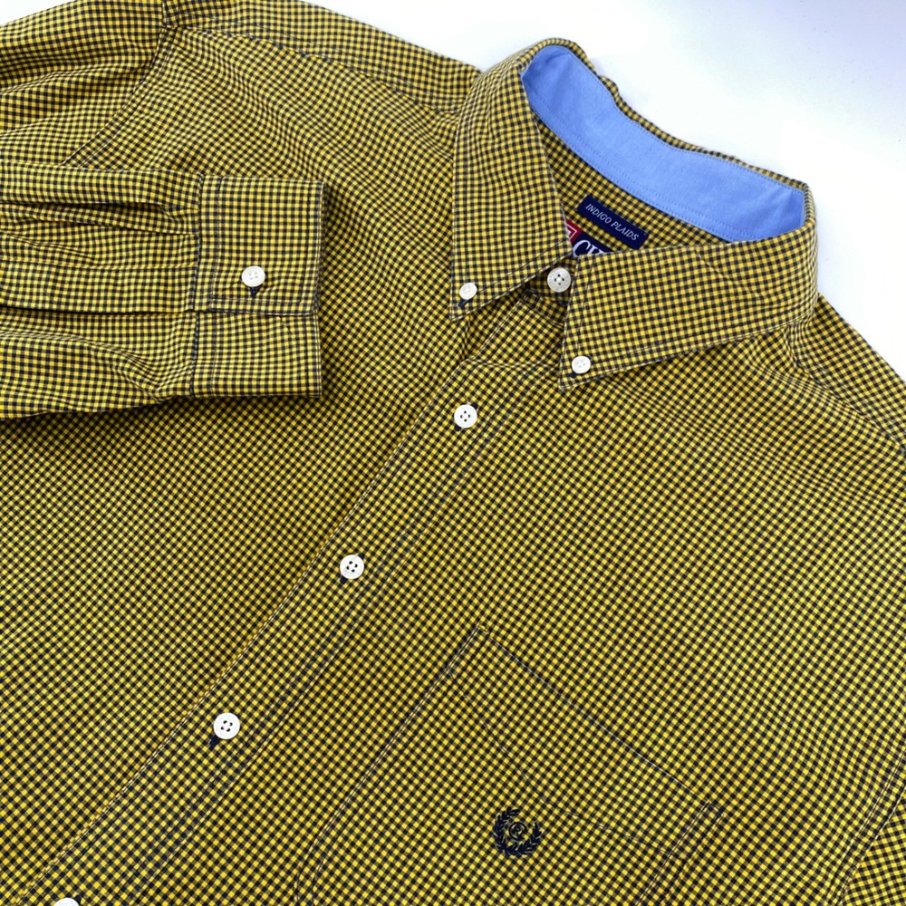 Chaps Ralph Lauren Mens XL Indigo Plaids Yellow Navy Gingham Button Down Shirt